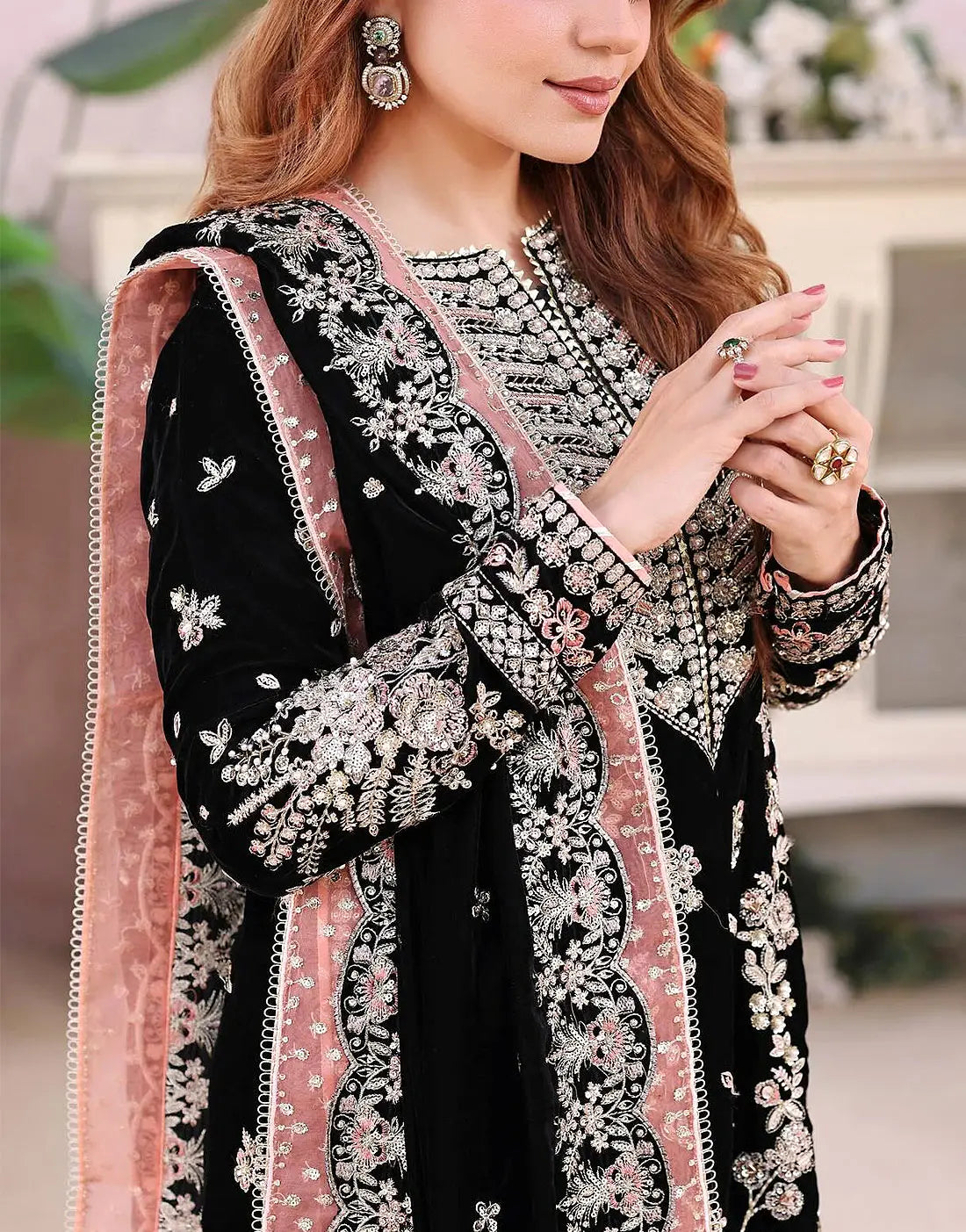 Aneela's Luxury Embroidered Black Formal Velvet Dress with Rich Embellishments – A Most Hit Design