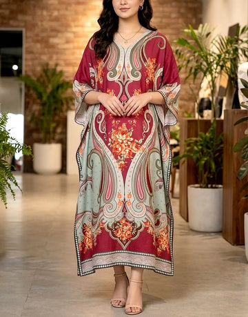 Digital Print Viscose Long Kaftan Shirt for Girls
