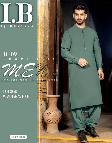 IB Unstitched Wash n Wear Green Shalwar Kameez for Men – Premium Quality Fabric