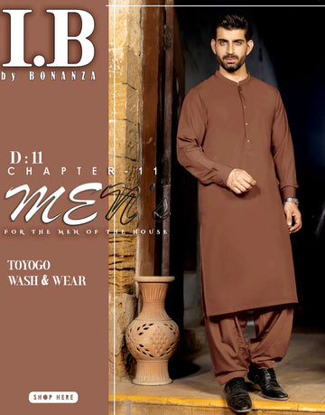 IB Unstitched Wash n Wear Brown Shalwar Kameez for Men – Premium Quality Fabric