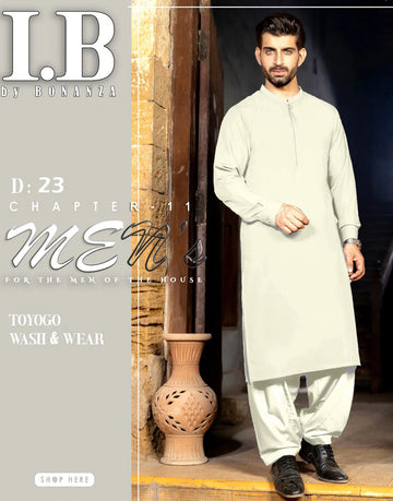 IB Unstitched Wash n Wear White Shalwar Kameez for Men – Premium Quality Fabric